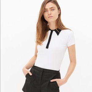 New Sandro Women Ribbed Polo Top Ecru Sz 1